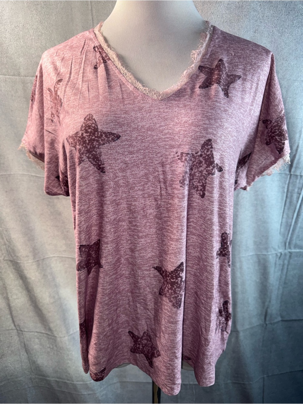2120-Coeur De Vague Relaxed V-Neck Star Print Tee in Mauve